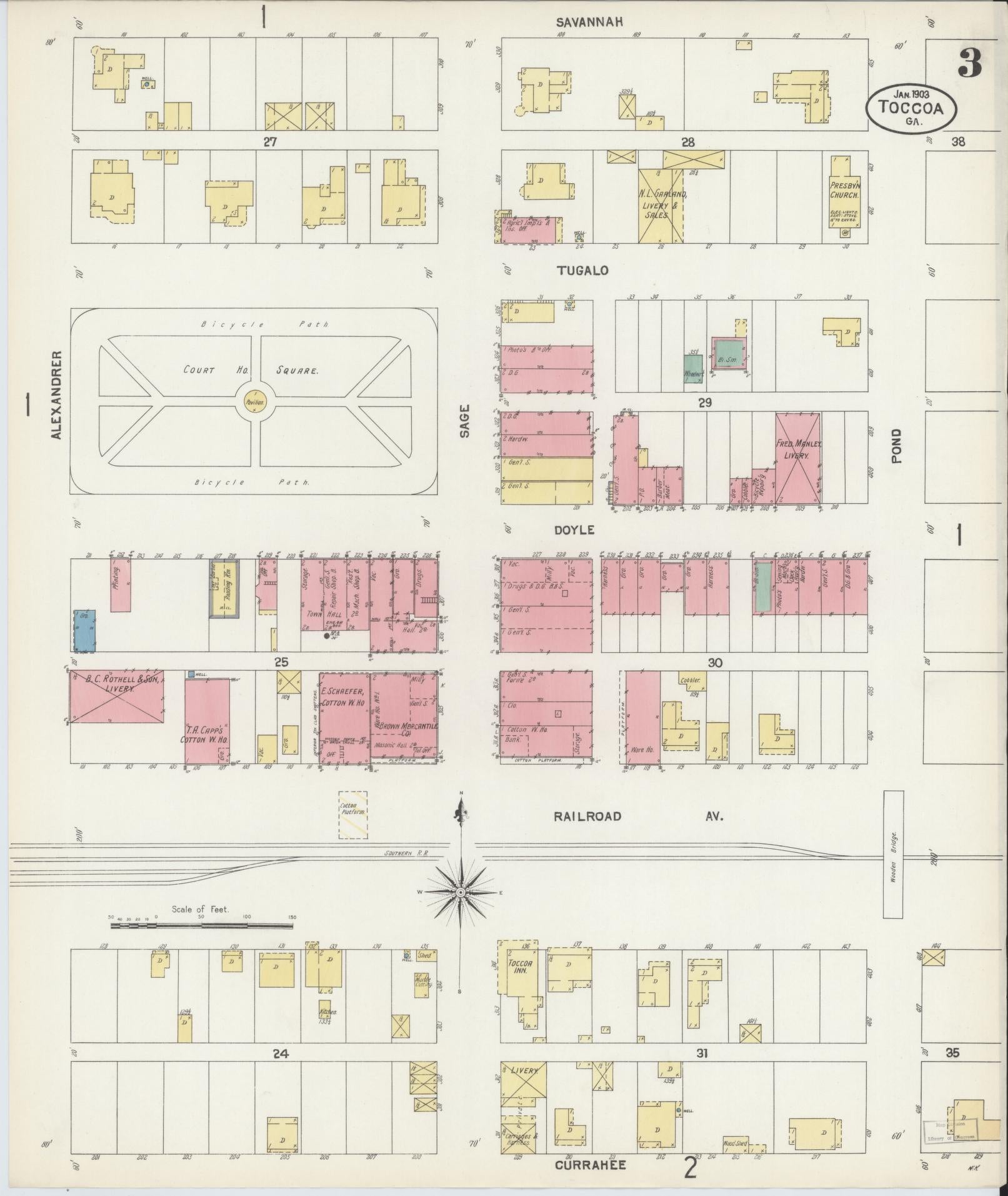 Sanborn Fire Insurance Map from Toccoa, Stephens County, Georgia (1903), Sheet #0003 - Complete Map Set gallery image, historic Sanborn map, vintage wall art, Georgia Georgia