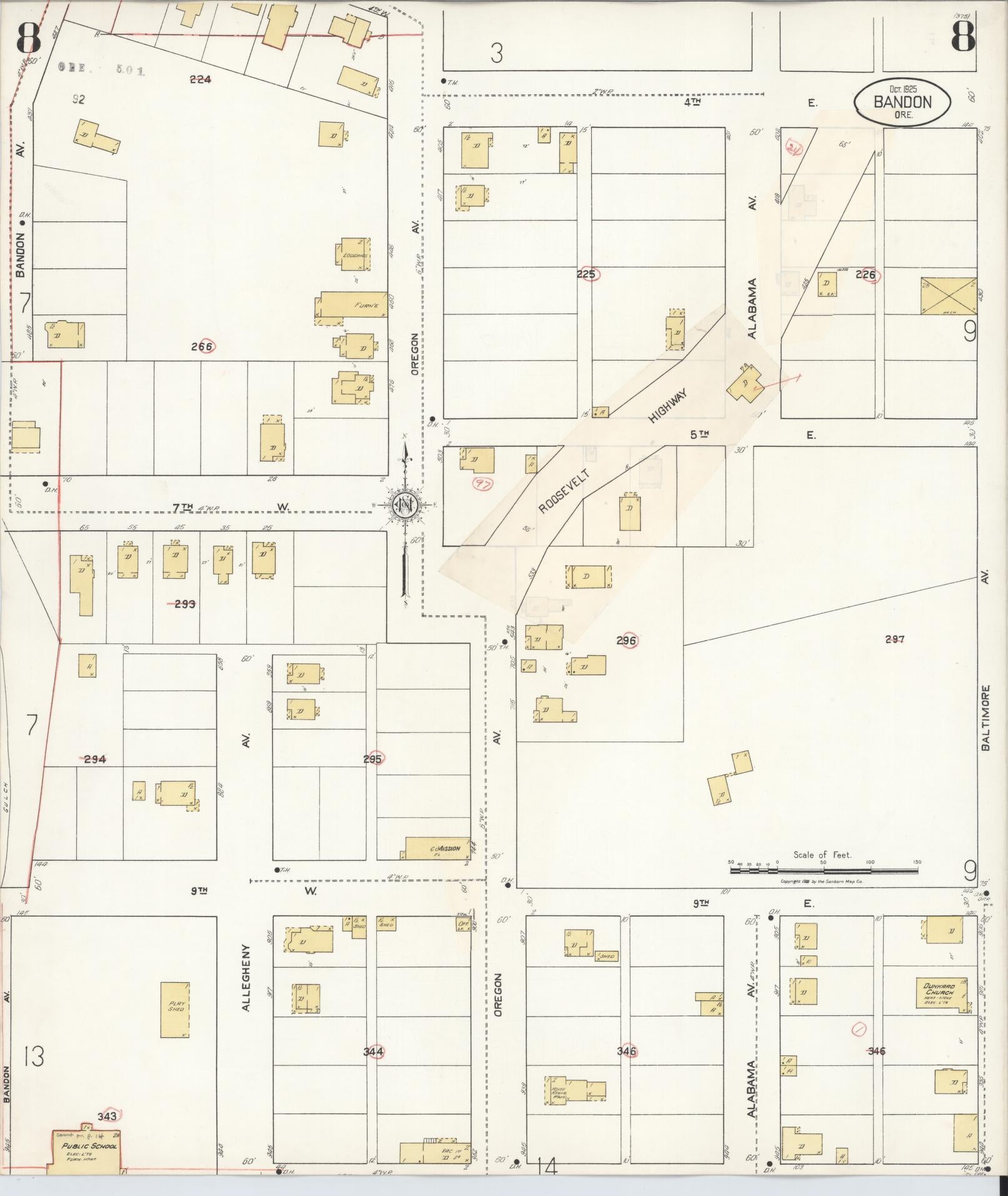 Sanborn Fire Insurance Map from Bandon, Coos County, Oregon (1931), Sheet #0008 - Complete Map Set gallery image, historic Sanborn map, vintage wall art, Oregon Oregon