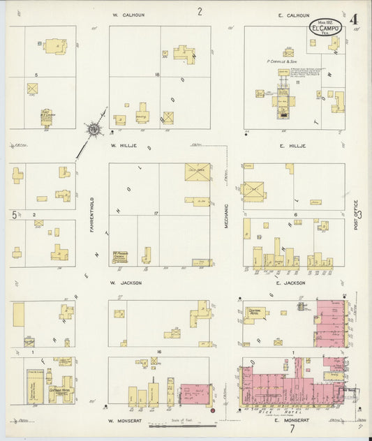 Sanborn Fire Insurance Map from El Campo, Wharton County, Texas (1912), Sheet #0004 - Historic Sanborn Fire Insurance Map Print, vintage old map wall art, antique decor, genealogy gift, Texas Texas map