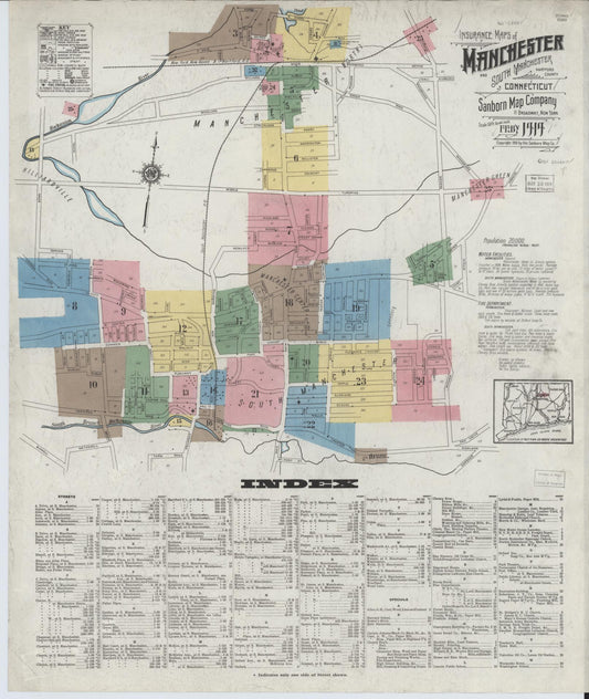Sanborn Fire Insurance Map from Manchester, Hartford County, Connecticut. (1919) – Historic Sanborn Fire Insurance Map Print