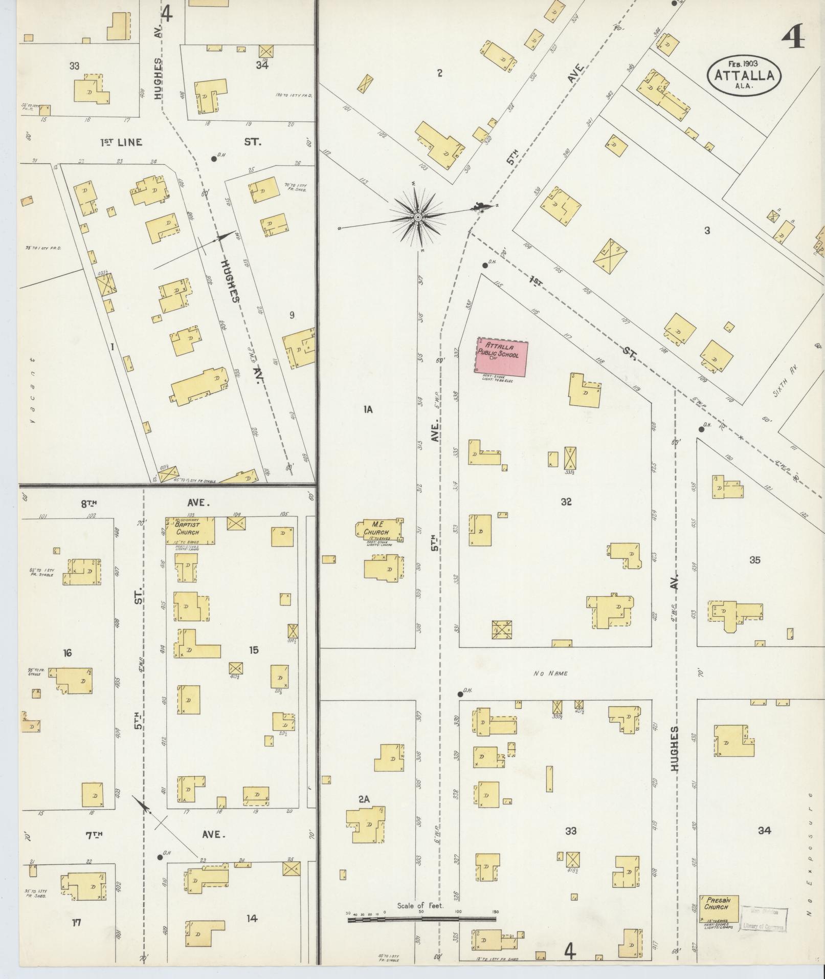 Sanborn Fire Insurance Map from Attalla, Etowah County, Alabama (1903), Sheet #0004 - Historic Sanborn Fire Insurance Map Print, vintage old map wall art, antique decor, genealogy gift, Alabama Alabama map