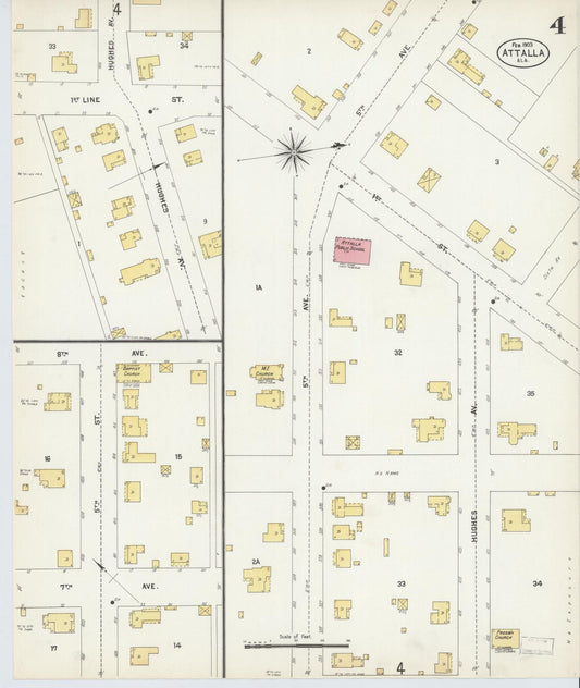 Sanborn Fire Insurance Map from Attalla, Etowah County, Alabama (1903), Sheet #0004 - Historic Sanborn Fire Insurance Map Print, vintage old map wall art, antique decor, genealogy gift, Alabama Alabama map