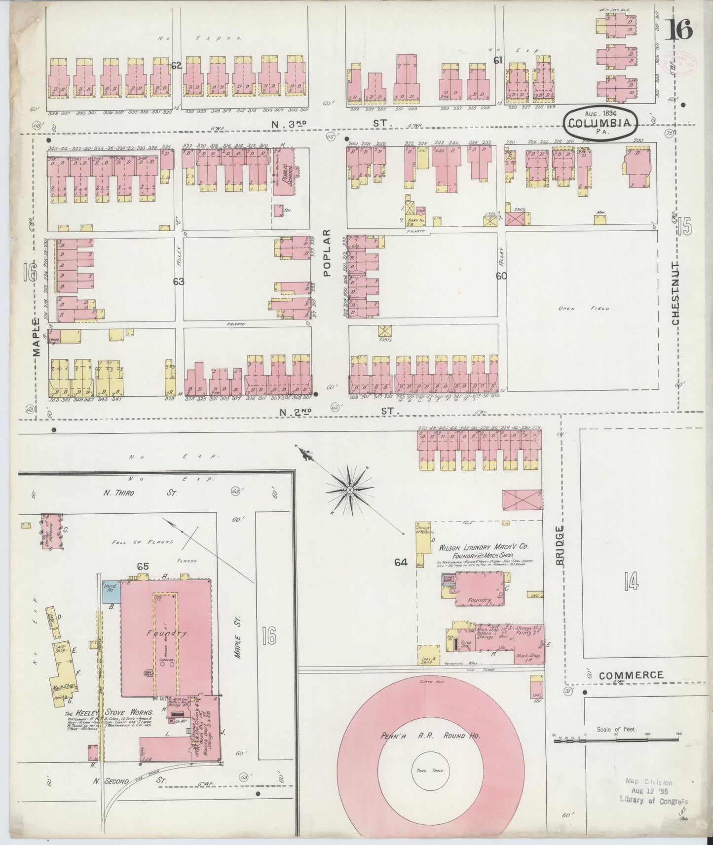Sanborn Fire Insurance Map from Columbia, Lancaster County, Pennsylvania (1894), Sheet #0016 - Historic Sanborn Fire Insurance Map Print, vintage old map wall art, antique decor, genealogy gift, Pennsylvania Pennsylvania map