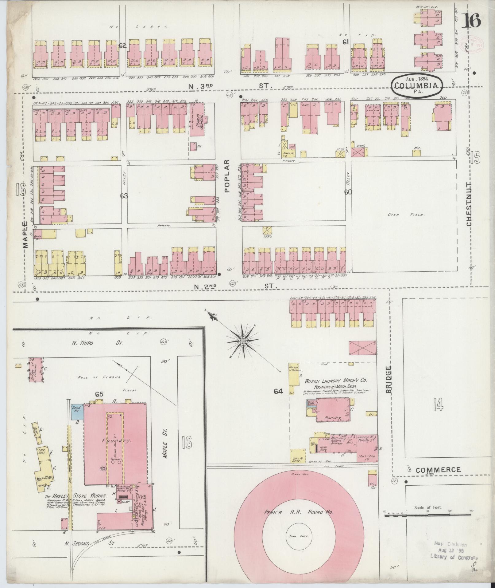 Sanborn Fire Insurance Map from Columbia, Lancaster County, Pennsylvania (1894), Sheet #0016 - Historic Sanborn Fire Insurance Map Print, vintage old map wall art, antique decor, genealogy gift, Pennsylvania Pennsylvania map