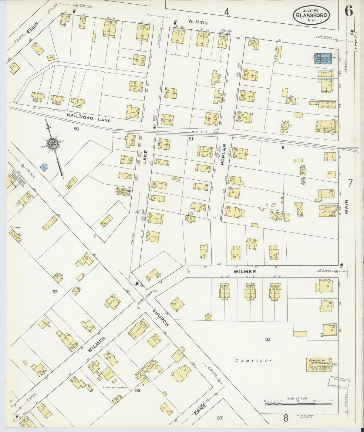 Sanborn Fire Insurance Map from Glassboro, Gloucester County, New Jersey (1910), Sheet #0006 - Complete Map Set gallery image, historic Sanborn map, vintage wall art, New Jersey New Jersey