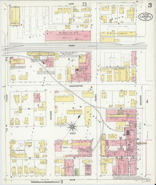Sanborn Fire Insurance Map from La Porte, La Porte County, Indiana (1907), Sheet #0003 - Historic Sanborn Fire Insurance Map Print, vintage old map wall art, antique decor, genealogy gift, Indiana Indiana map