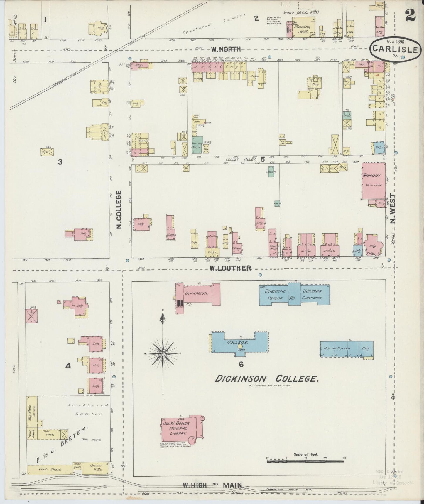 Sanborn Fire Insurance Map from Carlisle, Cumberland County, Pennsylvania (1890), Sheet #0002 - Historic Sanborn Fire Insurance Map Print, vintage old map wall art, antique decor, genealogy gift, Pennsylvania Pennsylvania map