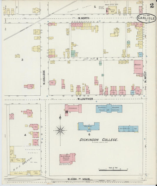 Sanborn Fire Insurance Map from Carlisle, Cumberland County, Pennsylvania (1890), Sheet #0002 - Historic Sanborn Fire Insurance Map Print, vintage old map wall art, antique decor, genealogy gift, Pennsylvania Pennsylvania map