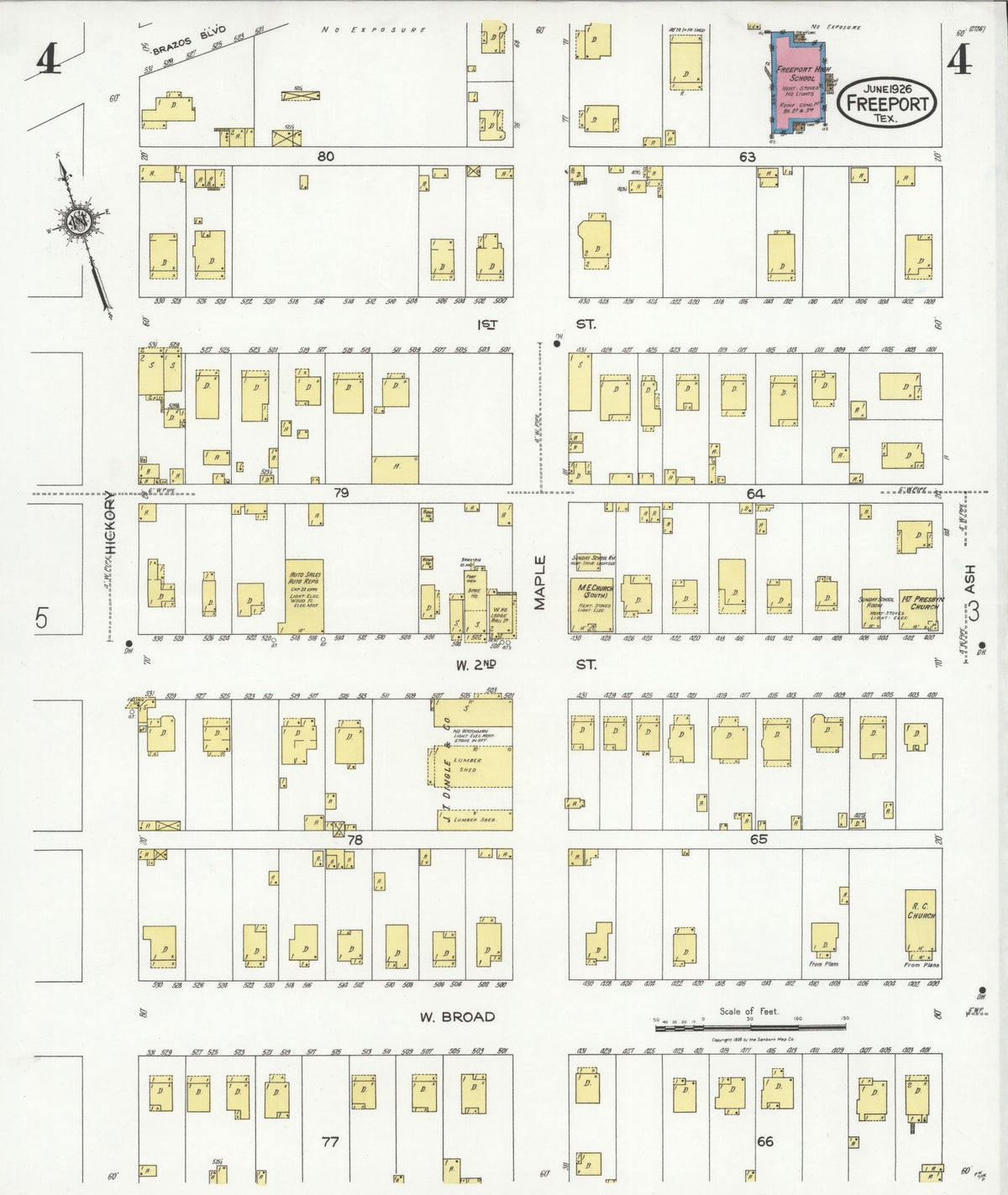 Sanborn Fire Insurance Map from Freeport, Brazoria County, Texas (1926), Sheet #0004 - Historic Sanborn Fire Insurance Map Print, vintage old map wall art, antique decor, genealogy gift, Texas Texas map