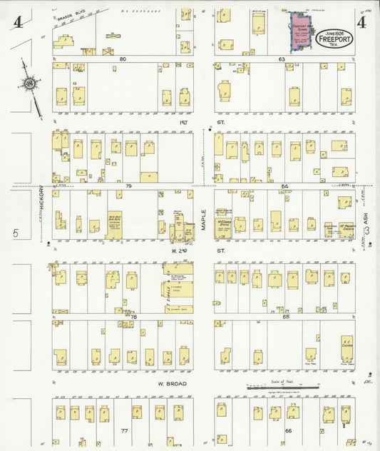 Sanborn Fire Insurance Map from Freeport, Brazoria County, Texas (1926), Sheet #0004 - Historic Sanborn Fire Insurance Map Print, vintage old map wall art, antique decor, genealogy gift, Texas Texas map