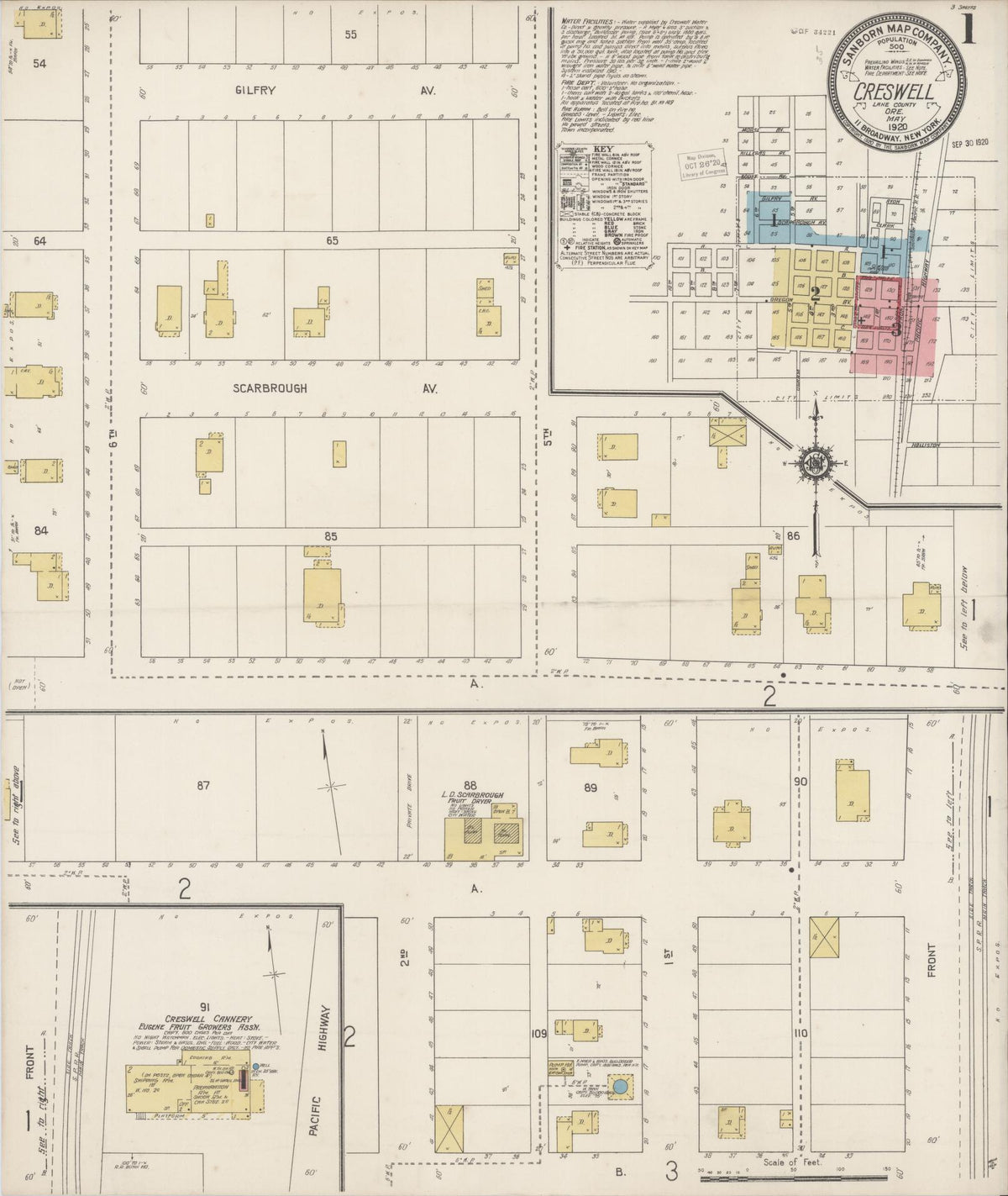 Sanborn Fire Insurance Map from Creswell, Lane County, Oregon (1920), Sheet #0001 - Historic Sanborn Fire Insurance Map Print, vintage old map wall art, antique decor, genealogy gift, Oregon Oregon map