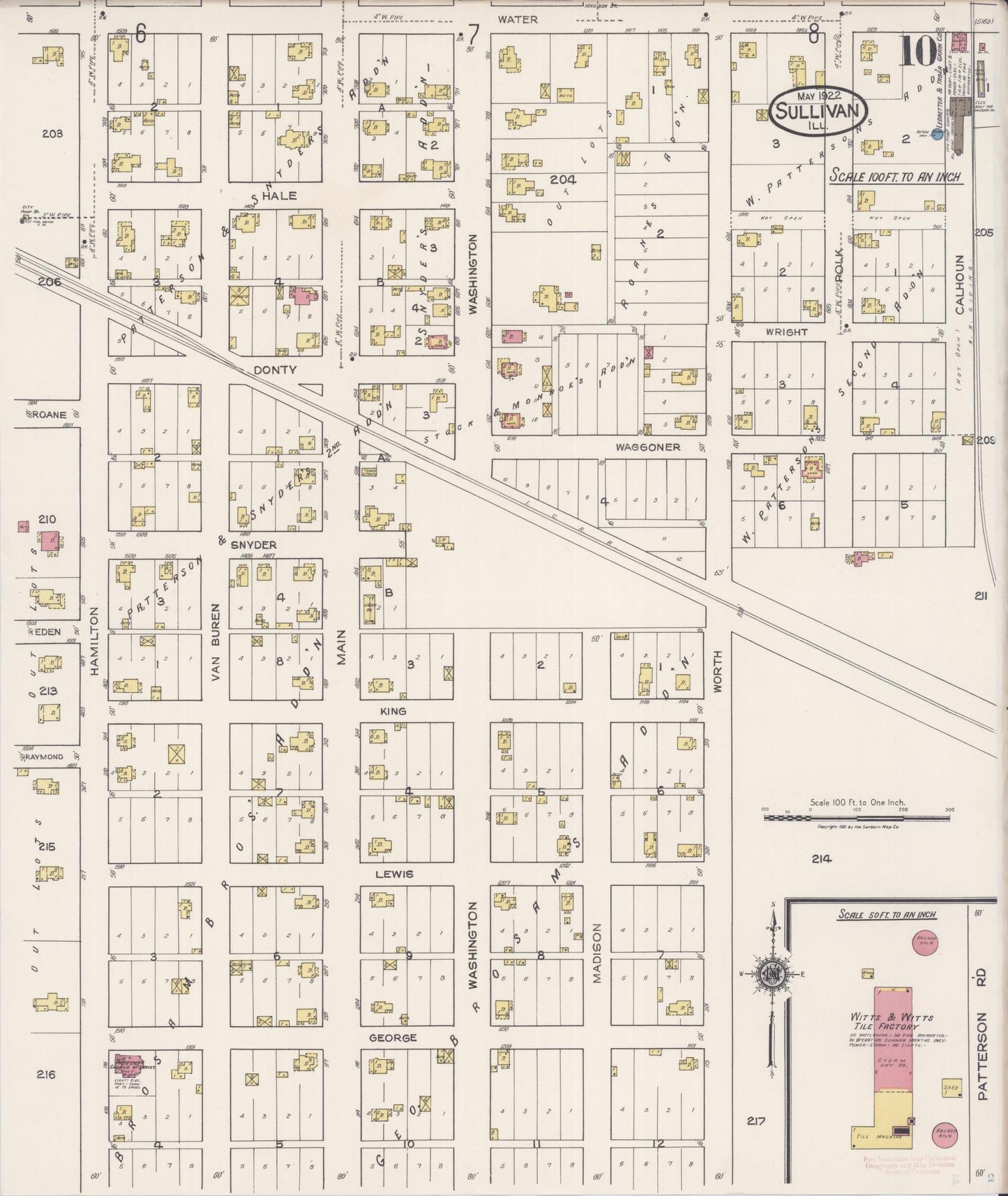 Sanborn Fire Insurance Map from Sullivan, Moultrie County, Illinois (1922), Sheet #0010 - Complete Map Set gallery image, historic Sanborn map, vintage wall art, Illinois Illinois