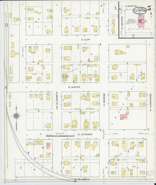 Sanborn Fire Insurance Map from Clinton, De Witt County, Illinois (1916), Sheet #0005 - Historic Sanborn Fire Insurance Map Print, vintage old map wall art, antique decor, genealogy gift, Illinois Illinois map