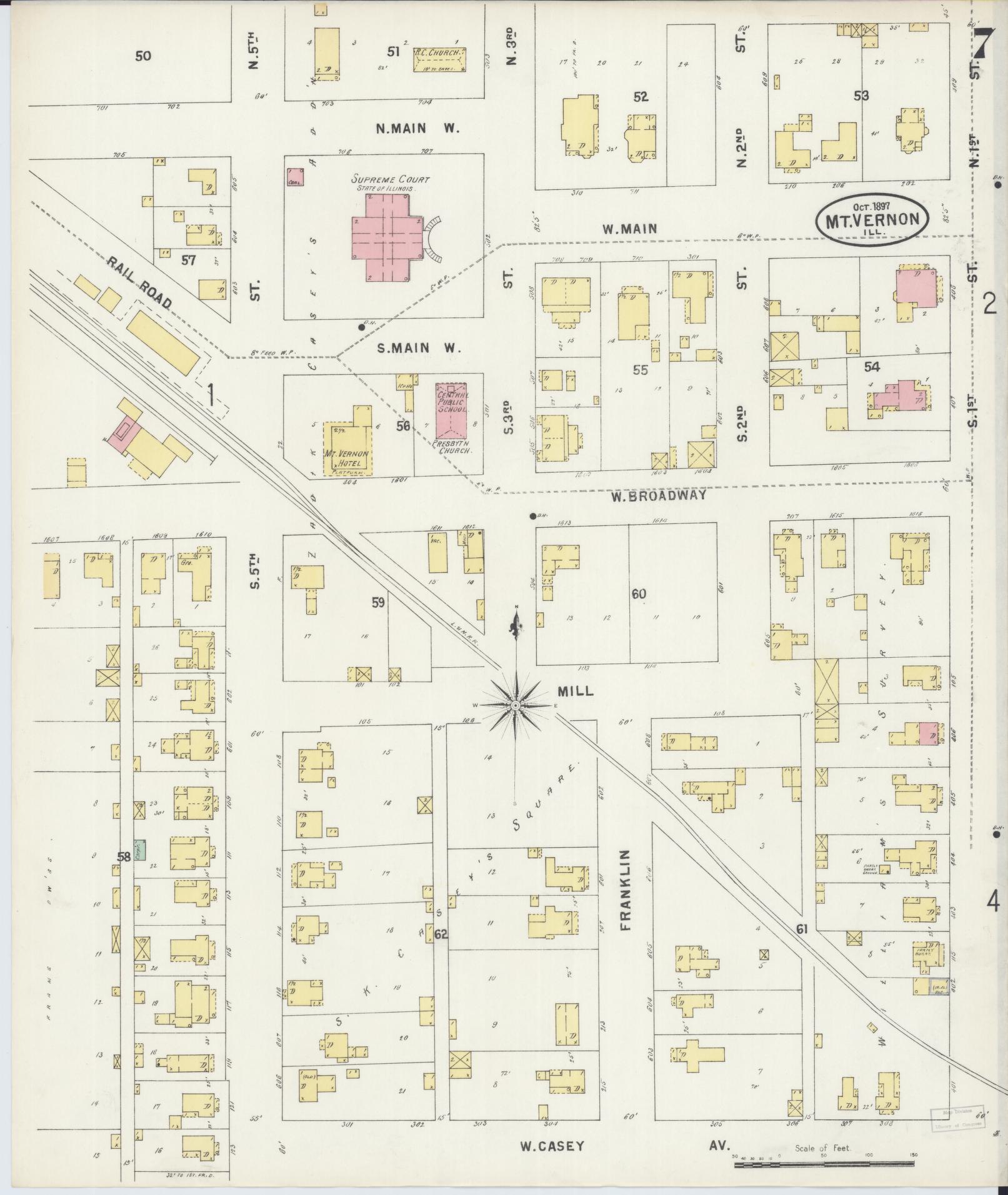 Sanborn Fire Insurance Map from Mount Vernon, Jefferson County, Illinois (1897), Sheet #0007 - Complete Map Set gallery image, historic Sanborn map, vintage wall art, Illinois Illinois