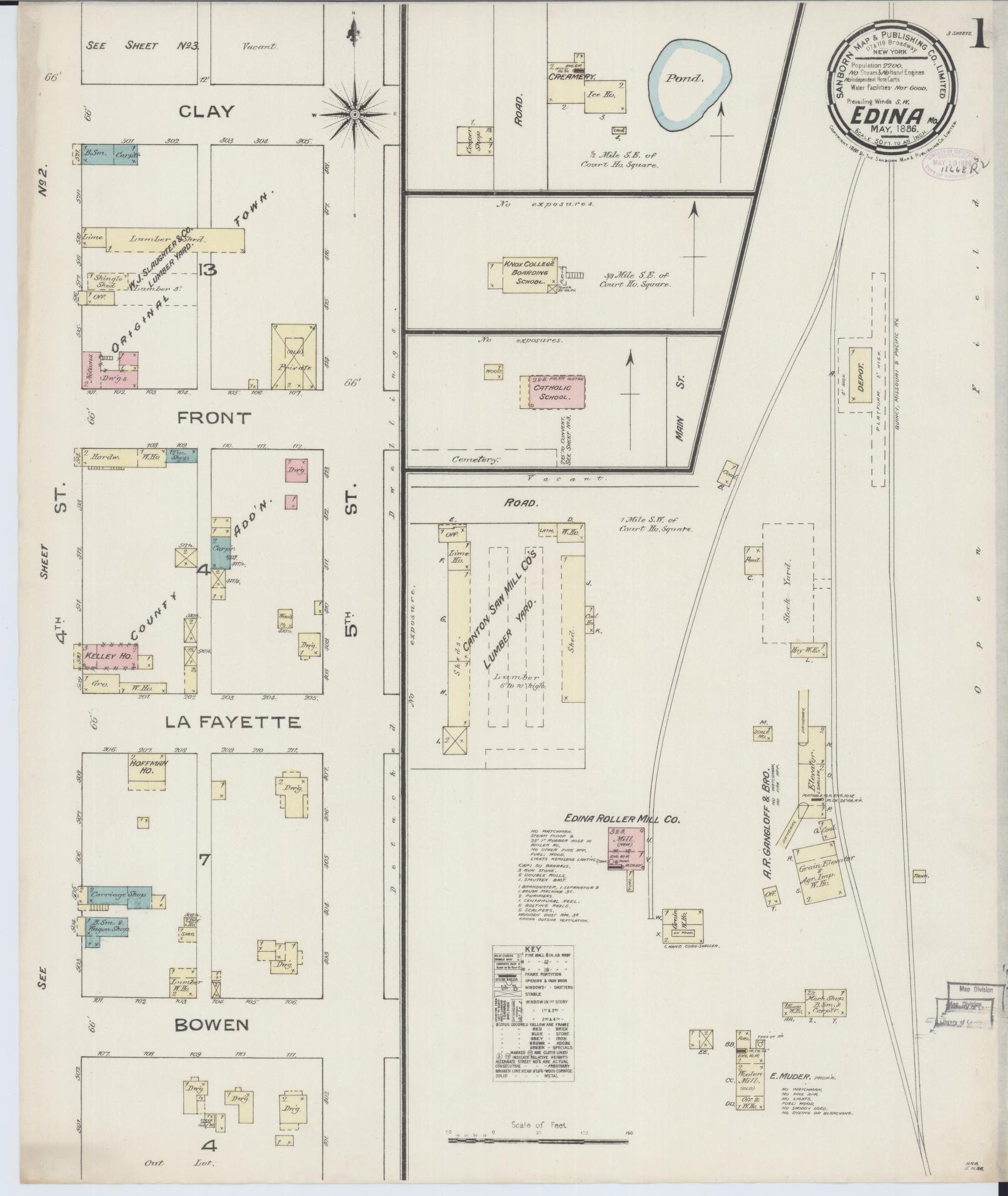Sanborn Fire Insurance Map from Edina, Knox County, Missouri. (1886) – Historic Sanborn Fire Insurance Map Print