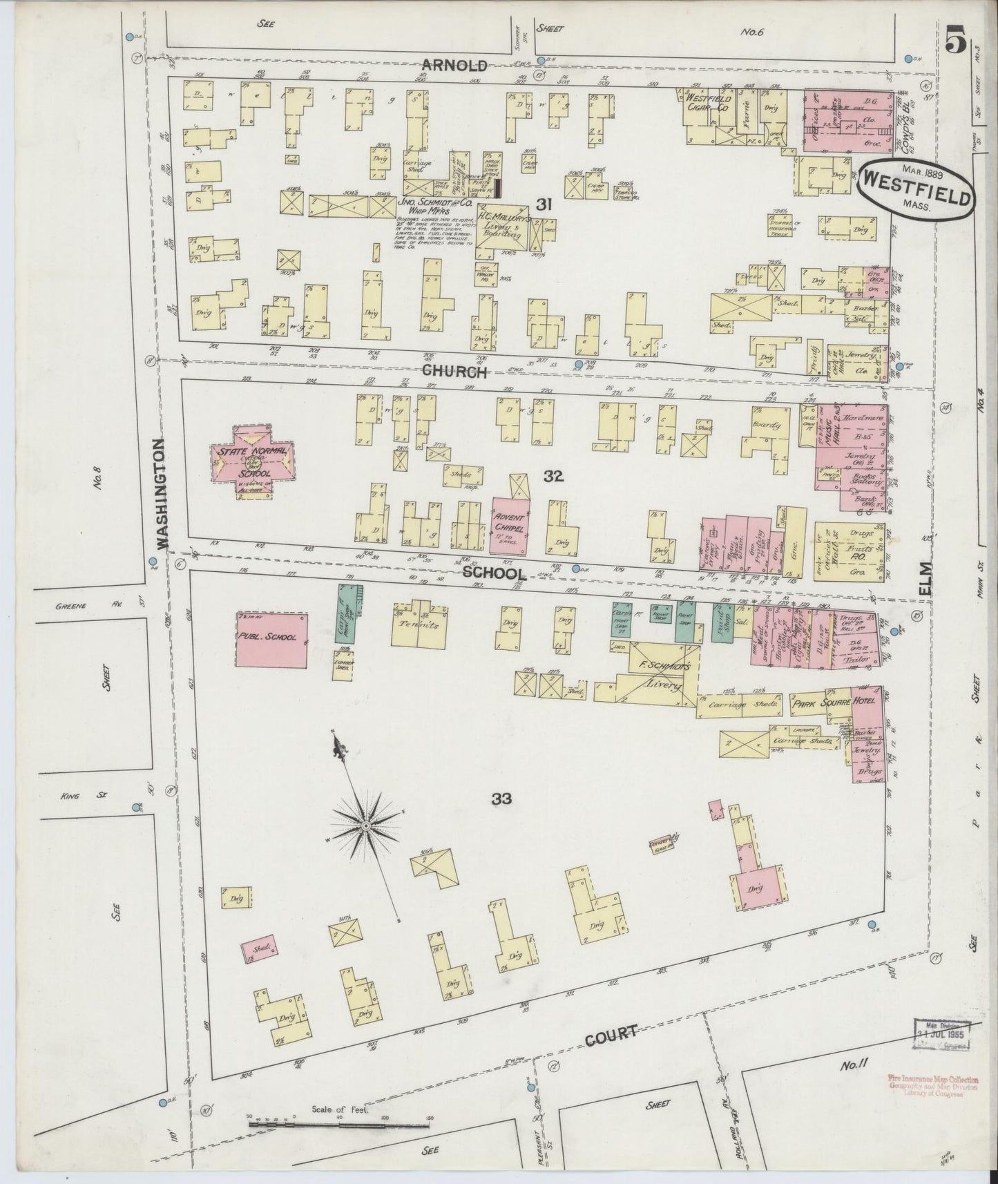 Sanborn Fire Insurance Map from Westfield, Hampden County, Massachusetts (1889), Sheet #0005 - Complete Map Set gallery image, historic Sanborn map, vintage wall art, Massachusetts Massachusetts