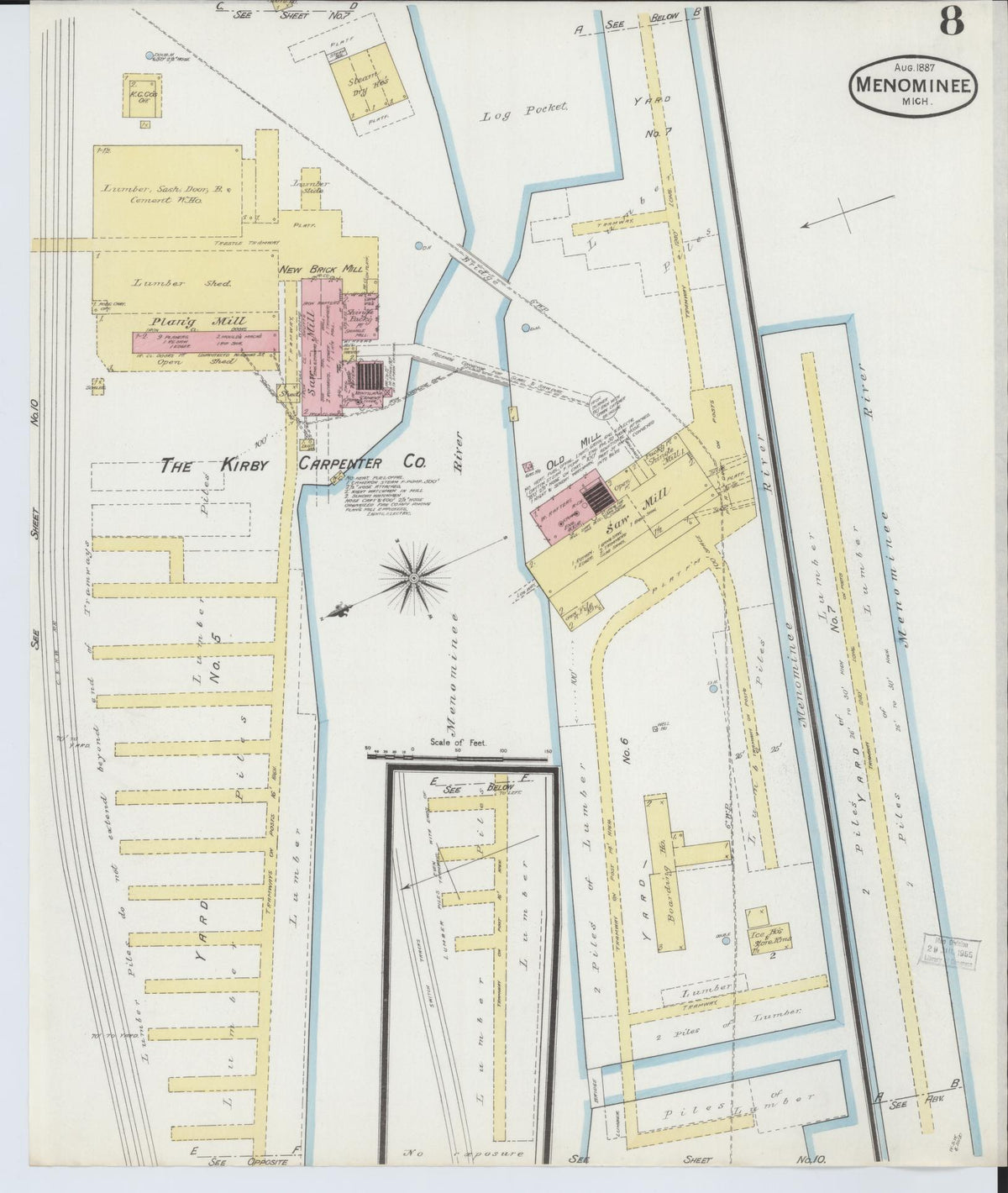 Sanborn Fire Insurance Map from Menominee, Menominee County, Michigan (1887), Sheet #0008 - Historic Sanborn Fire Insurance Map Print, vintage old map wall art, antique decor, genealogy gift, Michigan Michigan map