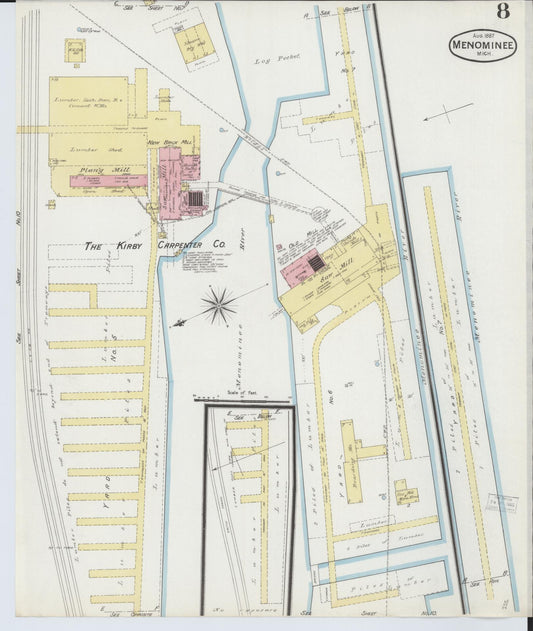 Sanborn Fire Insurance Map from Menominee, Menominee County, Michigan (1887), Sheet #0008 - Historic Sanborn Fire Insurance Map Print, vintage old map wall art, antique decor, genealogy gift, Michigan Michigan map