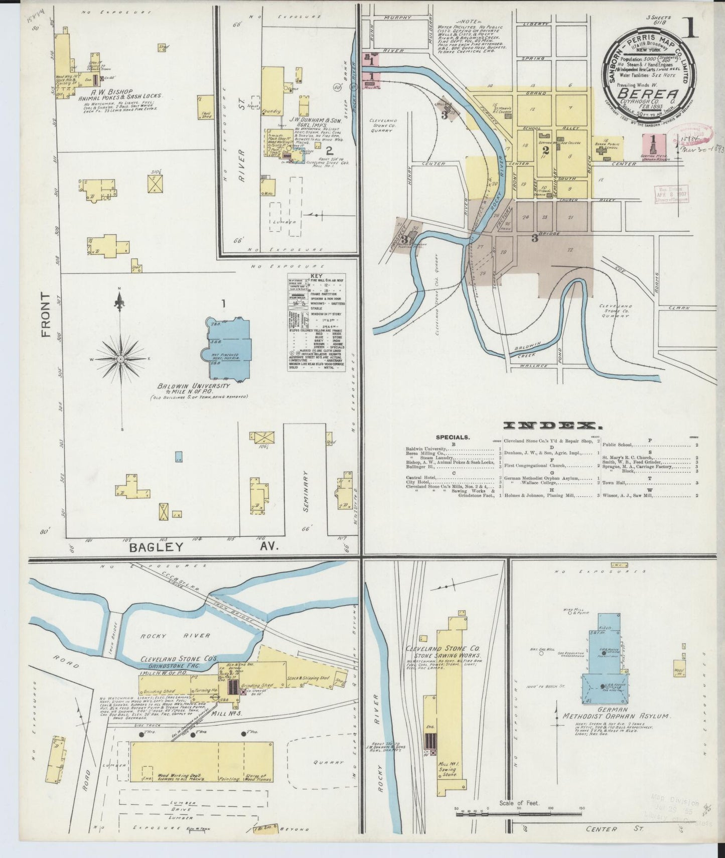 Sanborn Fire Insurance Map from Berea, Cuyahoga County, Ohio (1893), Sheet #0001 - Historic Sanborn Fire Insurance Map Print, vintage old map wall art, antique decor, genealogy gift, Ohio Ohio map