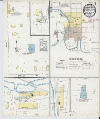 Sanborn Fire Insurance Map from Berea, Cuyahoga County, Ohio (1893), Sheet #0001 - Historic Sanborn Fire Insurance Map Print, vintage old map wall art, antique decor, genealogy gift, Ohio Ohio map