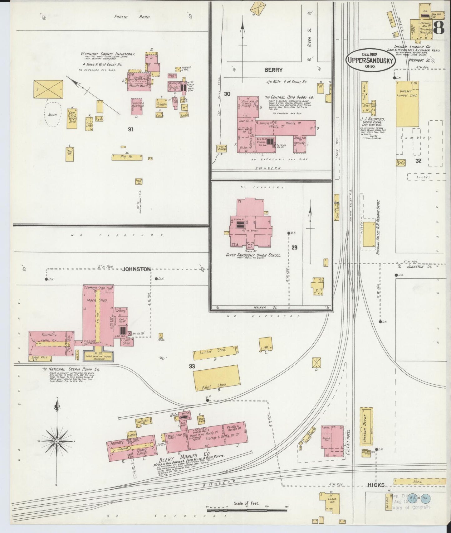 Sanborn Fire Insurance Map from Upper Sandusky, Wyandot County, Ohio (1902), Sheet #0008 - Complete Map Set gallery image, historic Sanborn map, vintage wall art, Ohio Ohio
