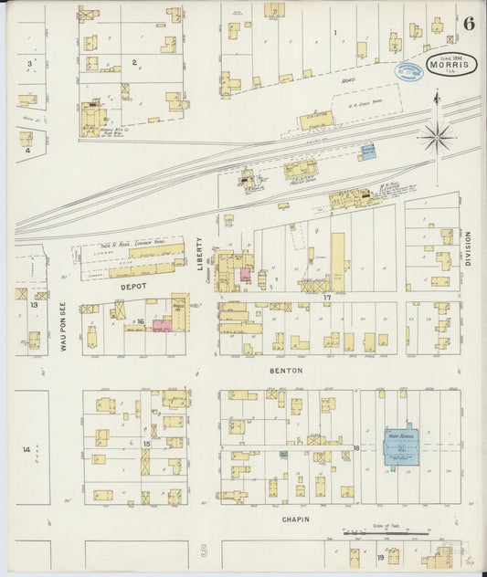 Sanborn Fire Insurance Map from Morris, Grundy County, Illinois (1894), Sheet #0006 - Historic Sanborn Fire Insurance Map Print, vintage old map wall art, antique decor, genealogy gift, Illinois Illinois map