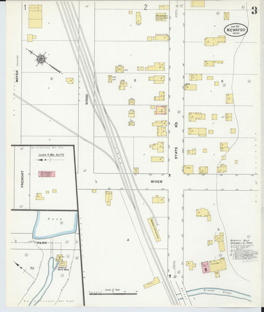Sanborn Fire Insurance Map from Newaygo, Newaygo County, Michigan (1911), Sheet #0003 - Historic Sanborn Fire Insurance Map Print, vintage old map wall art, antique decor, genealogy gift, Michigan Michigan map