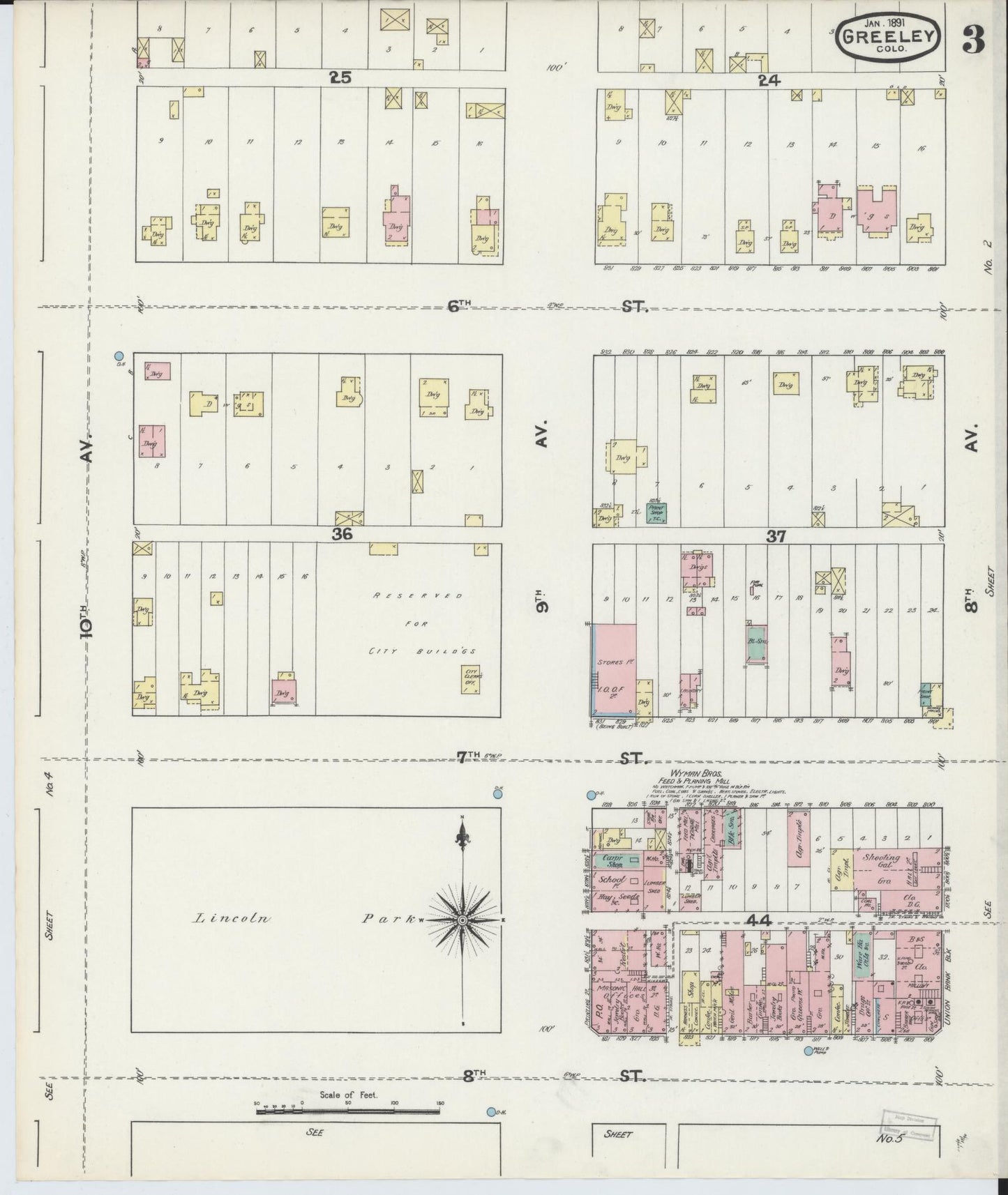 Sanborn Fire Insurance Map from Greeley, Weld County, Colorado (1891), Sheet #0003 - Complete Map Set gallery image, historic Sanborn map, vintage wall art, Colorado Colorado