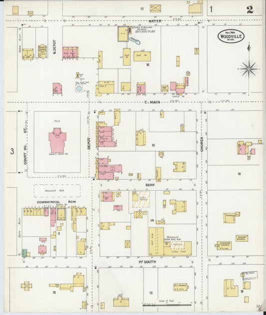 Sanborn Fire Insurance Map from Woodville, Wilkinson County, Mississippi (1904), Sheet #0002 - Historic Sanborn Fire Insurance Map Print, vintage old map wall art, antique decor, genealogy gift, Mississippi Mississippi map