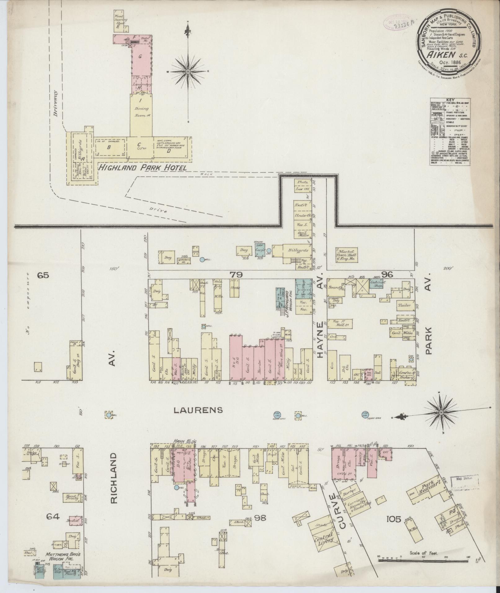 Sanborn Fire Insurance Map from Aiken, Aiken County, South Carolina. (1886) – Historic Sanborn Fire Insurance Map Print