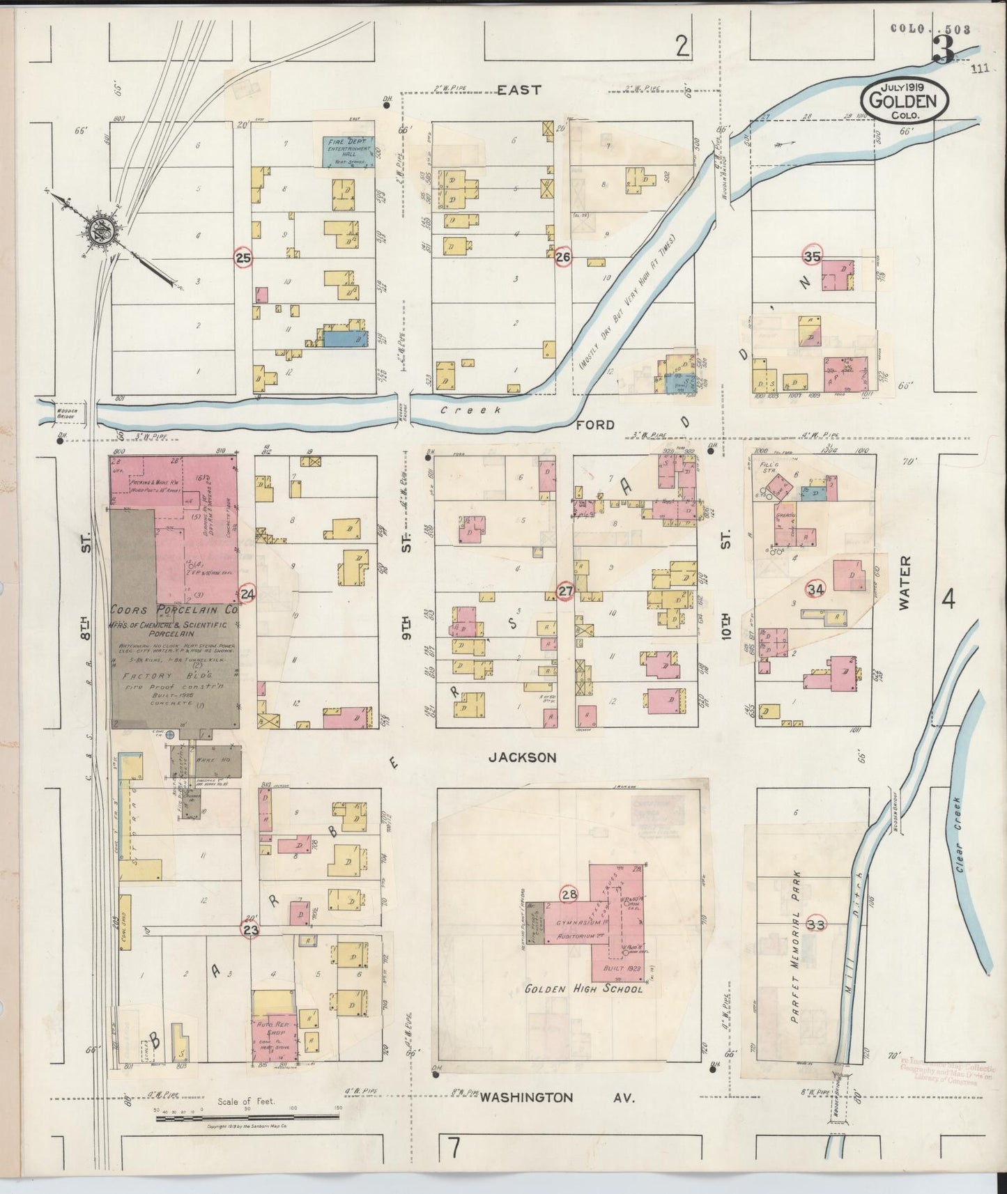 Sanborn Fire Insurance Map from Golden, Jefferson County, Colorado (1938), Sheet #0003 - Complete Map Set gallery image, historic Sanborn map, vintage wall art, Colorado Colorado