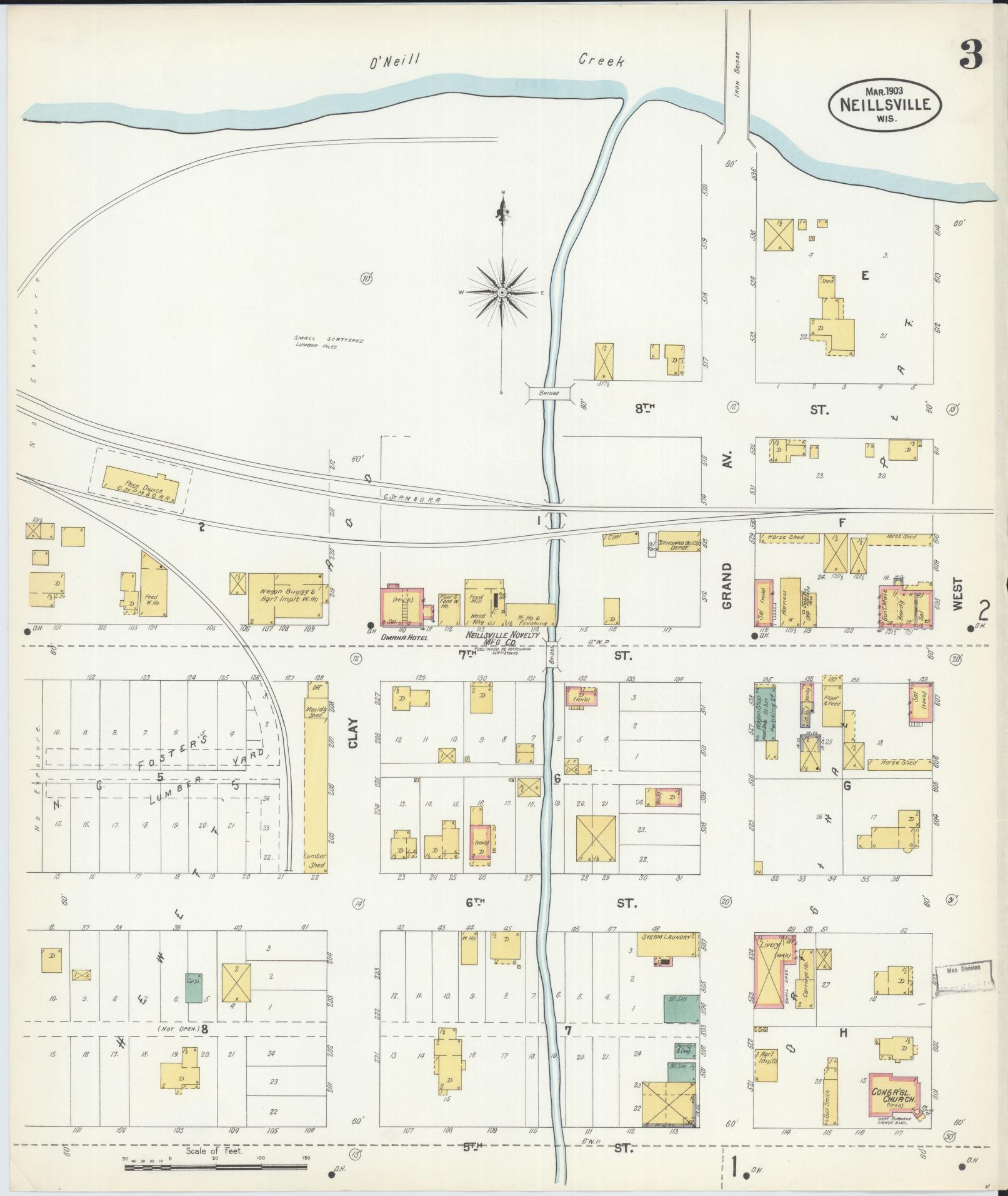 Sanborn Fire Insurance Map from Neillsville, Clark County, Wisconsin (1903), Sheet #0003 - Historic Sanborn Fire Insurance Map Print, vintage old map wall art, antique decor, genealogy gift, Wisconsin Wisconsin map