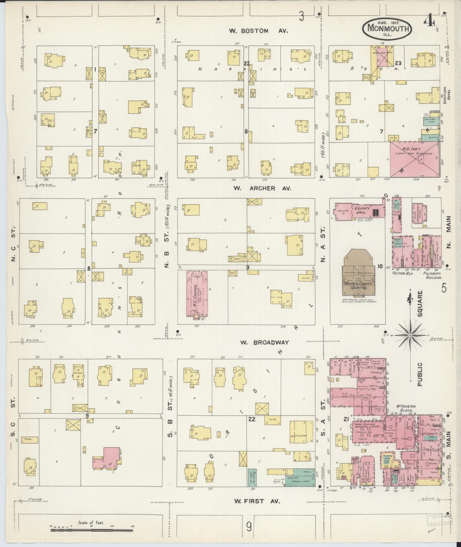 Sanborn Fire Insurance Map from Monmouth, Warren County, Illinois (1907), Sheet #0004 - Complete Map Set gallery image, historic Sanborn map, vintage wall art, Illinois Illinois