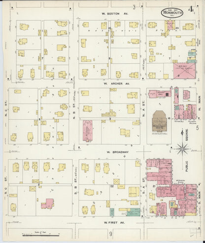 Sanborn Fire Insurance Map from Monmouth, Warren County, Illinois (1907), Sheet #0004 - Complete Map Set gallery image, historic Sanborn map, vintage wall art, Illinois Illinois
