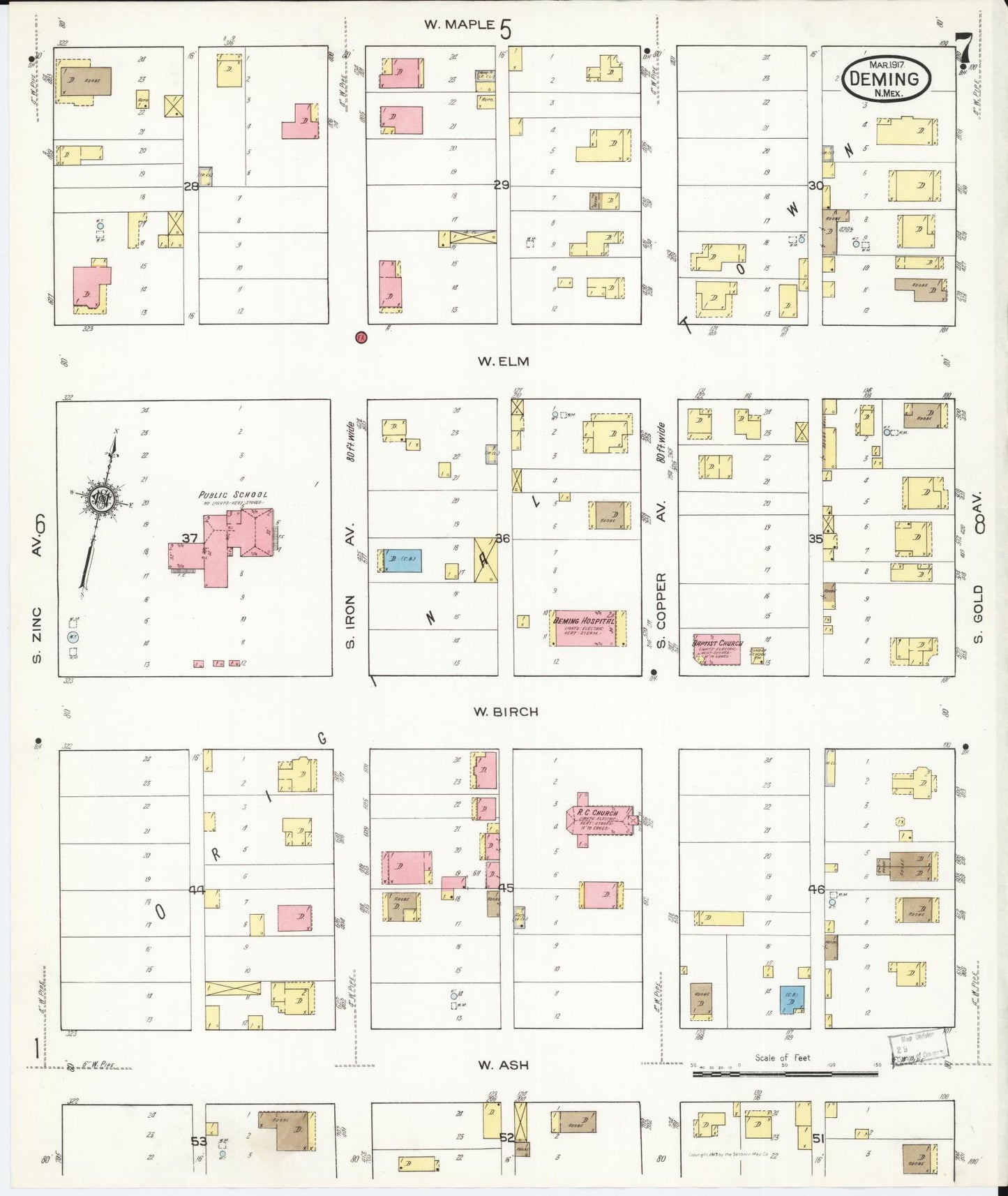 Sanborn Fire Insurance Map from Deming, Luna County, New Mexico (1917), Sheet #0007 - Historic Sanborn Fire Insurance Map Print, vintage old map wall art, antique decor, genealogy gift, New Mexico New Mexico map