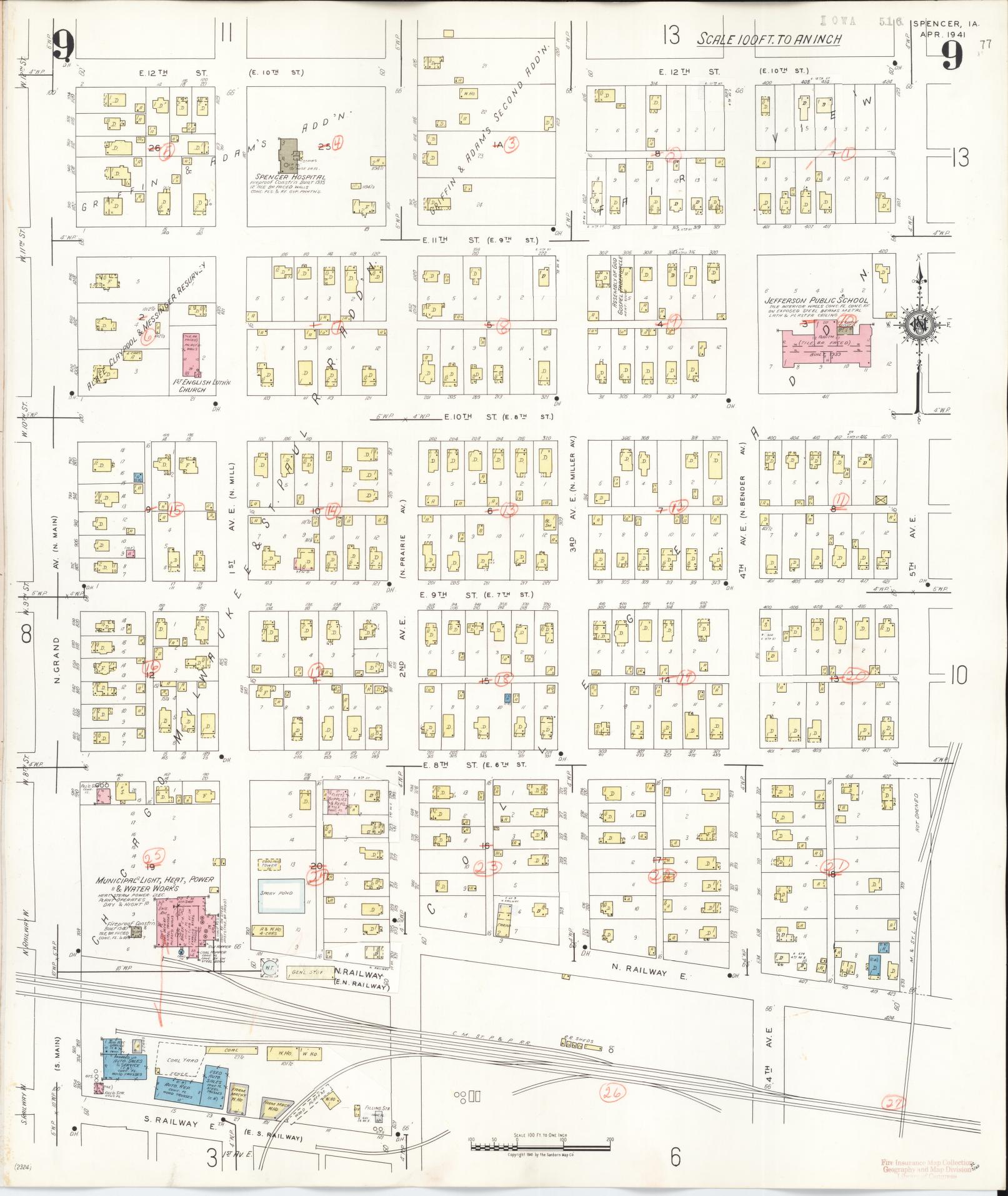 Sanborn Fire Insurance Map from Spencer, Clay County, Iowa (1946), Sheet #0009 - Historic Sanborn Fire Insurance Map Print