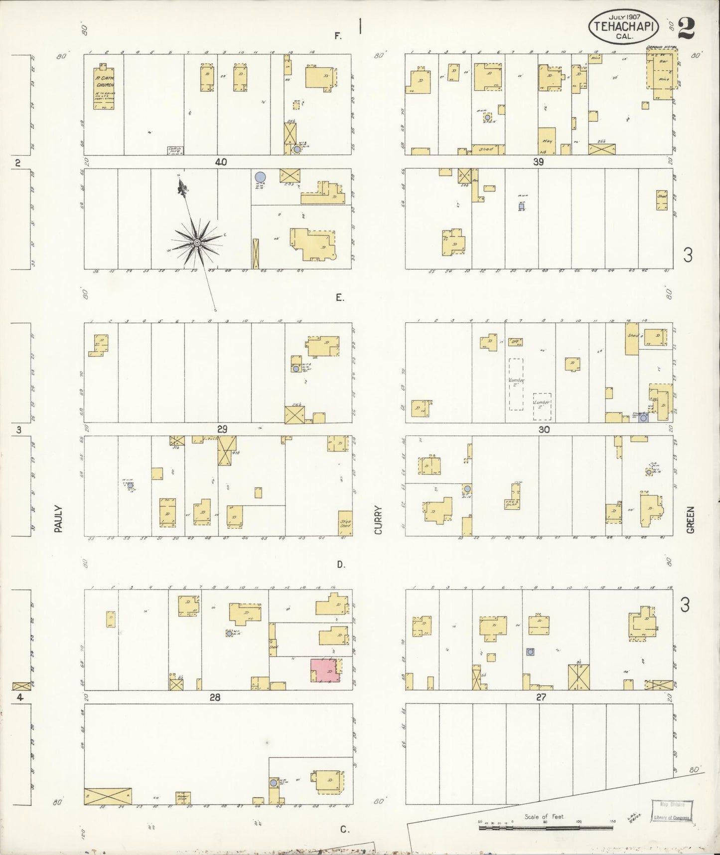 Sanborn Fire Insurance Map from Tehachapi, Kern County, California (1907), Sheet #0002 - Complete Map Set gallery image, historic Sanborn map, vintage wall art, California California