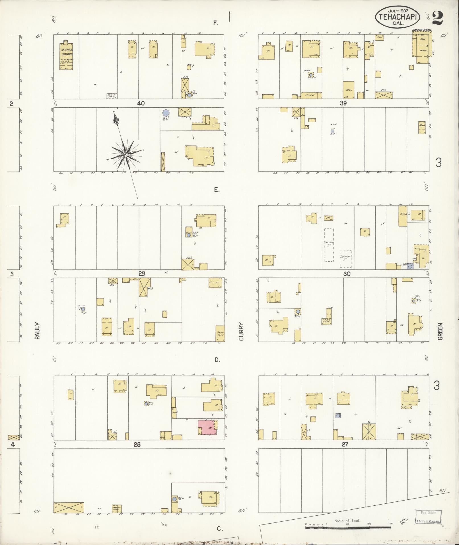 Sanborn Fire Insurance Map from Tehachapi, Kern County, California (1907), Sheet #0002 - Complete Map Set gallery image, historic Sanborn map, vintage wall art, California California