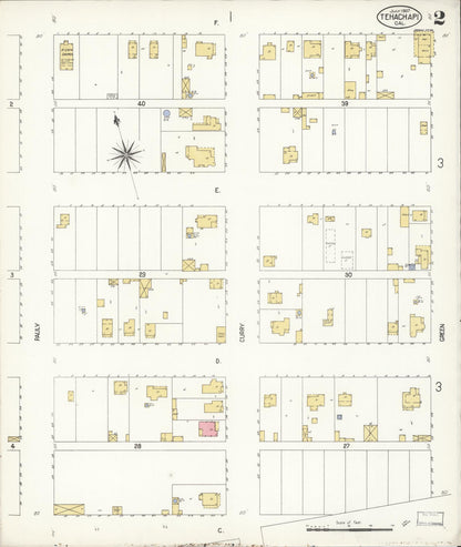 Sanborn Fire Insurance Map from Tehachapi, Kern County, California (1907), Sheet #0002 - Complete Map Set gallery image, historic Sanborn map, vintage wall art, California California
