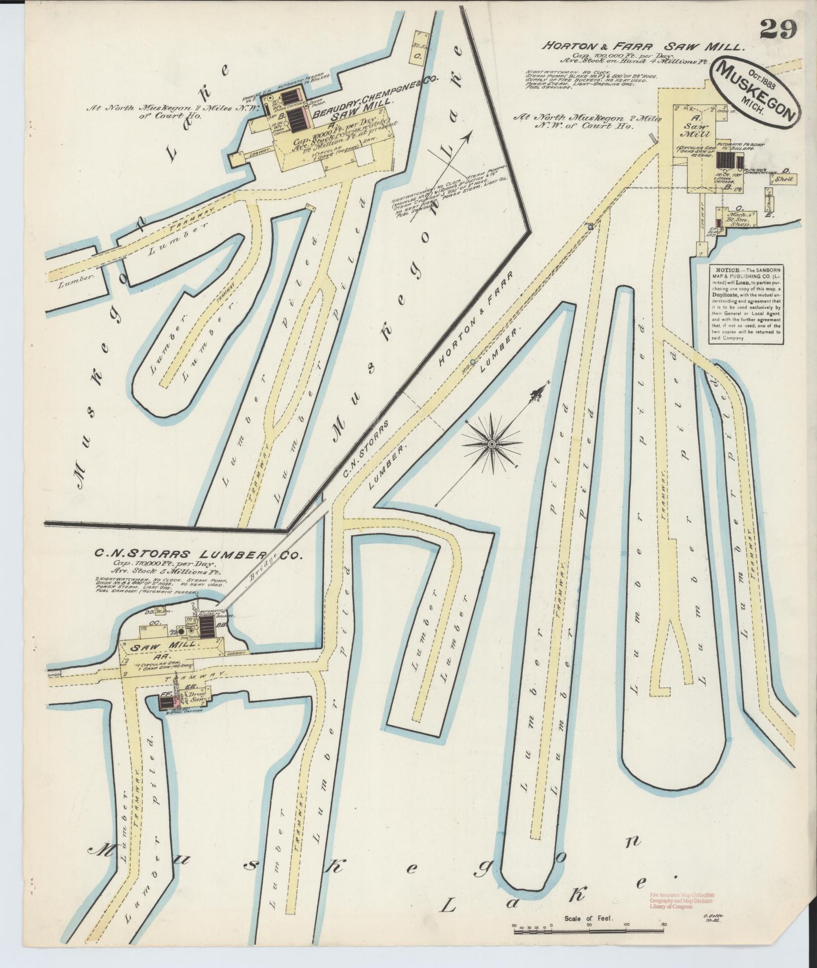 Sanborn Fire Insurance Map from Muskegon, Muskegon County, Michigan (1883), Sheet #0029 - Complete Map Set gallery image, historic Sanborn map, vintage wall art, Michigan Michigan