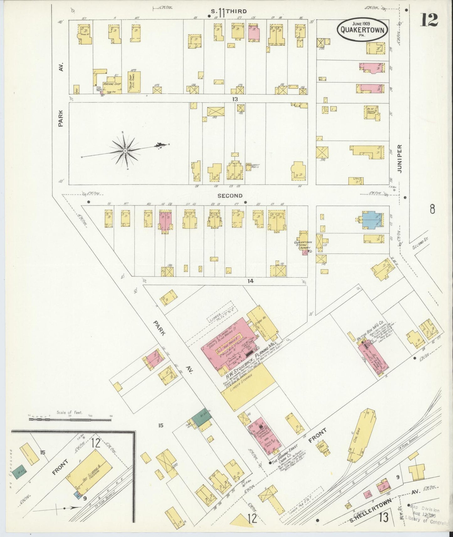 Sanborn Fire Insurance Map from Quakertown, Bucks County, Pennsylvania (1909), Sheet #0012 - Complete Map Set gallery image, historic Sanborn map, vintage wall art, Pennsylvania Pennsylvania