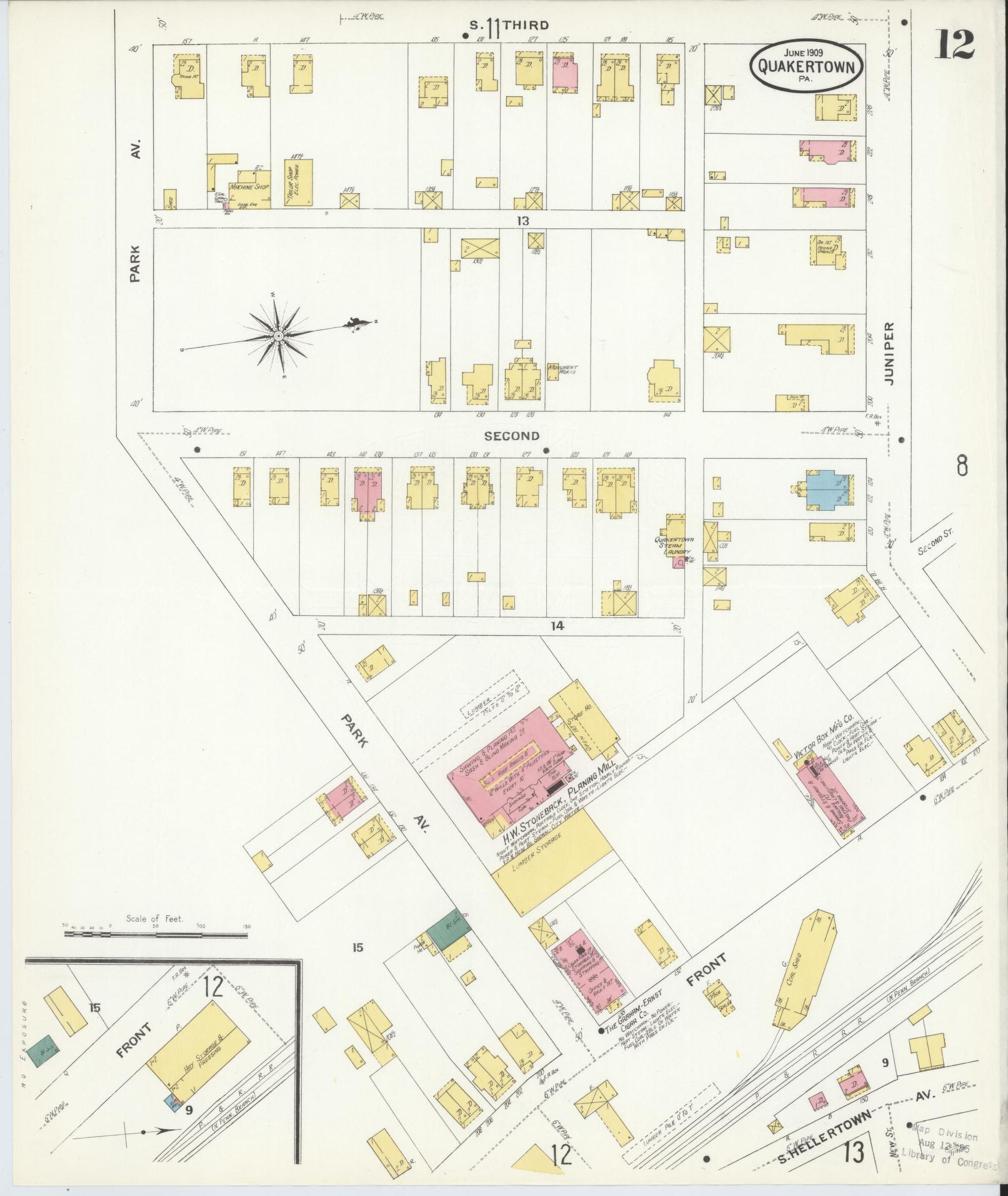 Sanborn Fire Insurance Map from Quakertown, Bucks County, Pennsylvania (1909), Sheet #0012 - Complete Map Set gallery image, historic Sanborn map, vintage wall art, Pennsylvania Pennsylvania