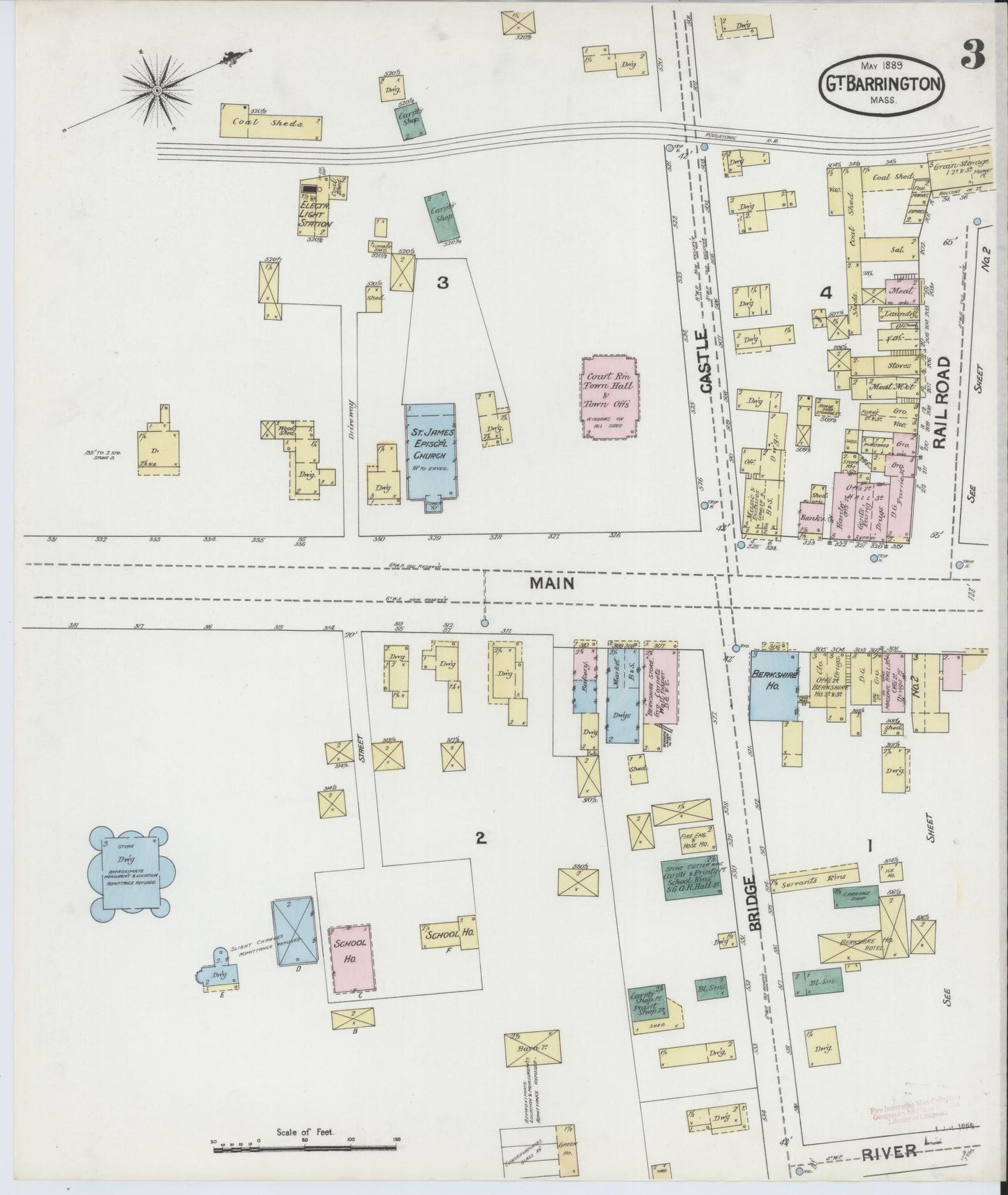 Sanborn Fire Insurance Map from Great Barrington, Berkshire County, Massachusetts (1889), Sheet #0003 - Complete Map Set gallery image, historic Sanborn map, vintage wall art, Massachusetts Massachusetts