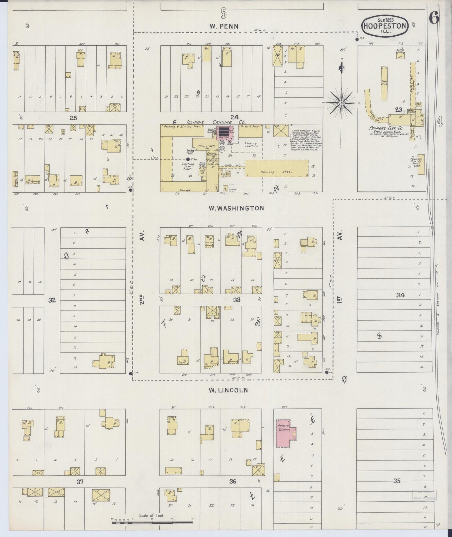 Sanborn Fire Insurance Map from Hoopeston, Vermilion County, Illinois (1895), Sheet #0006 - Complete Map Set gallery image, historic Sanborn map, vintage wall art, Illinois Illinois