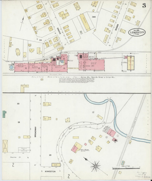 Sanborn Fire Insurance Map from Lenoir City, Loudon County, Tennessee (1906), Sheet #0003 - Historic Sanborn Fire Insurance Map Print, vintage old map wall art, antique decor, genealogy gift, Tennessee Tennessee map