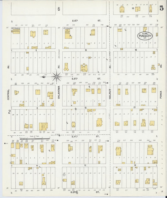 Sanborn Fire Insurance Map from Ponca City, Kay County, Oklahoma (1901), Sheet #0005 - Historic Sanborn Fire Insurance Map Print, vintage old map wall art, antique decor, genealogy gift, Oklahoma Oklahoma map