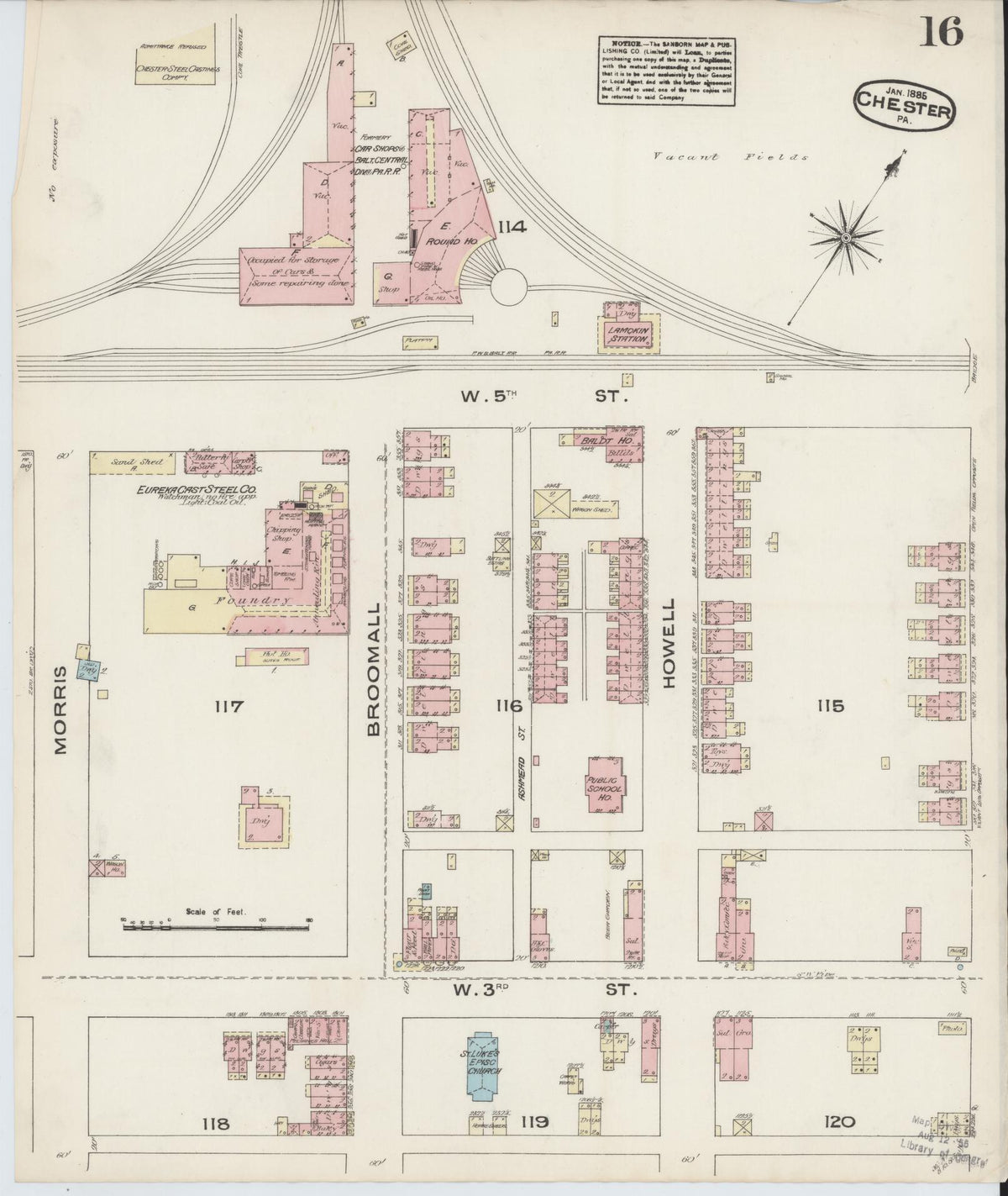 Sanborn Fire Insurance Map from Chester, Delaware County, Pennsylvania (1885), Sheet #0016 - Historic Sanborn Fire Insurance Map Print, vintage old map wall art, antique decor, genealogy gift, Chester Delaware map