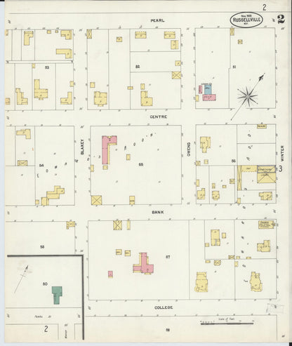 Sanborn Fire Insurance Map from Russellville, Logan County, Kentucky (1902), Sheet #0002 - Complete Map Set gallery image, historic Sanborn map, vintage wall art, Kentucky Kentucky