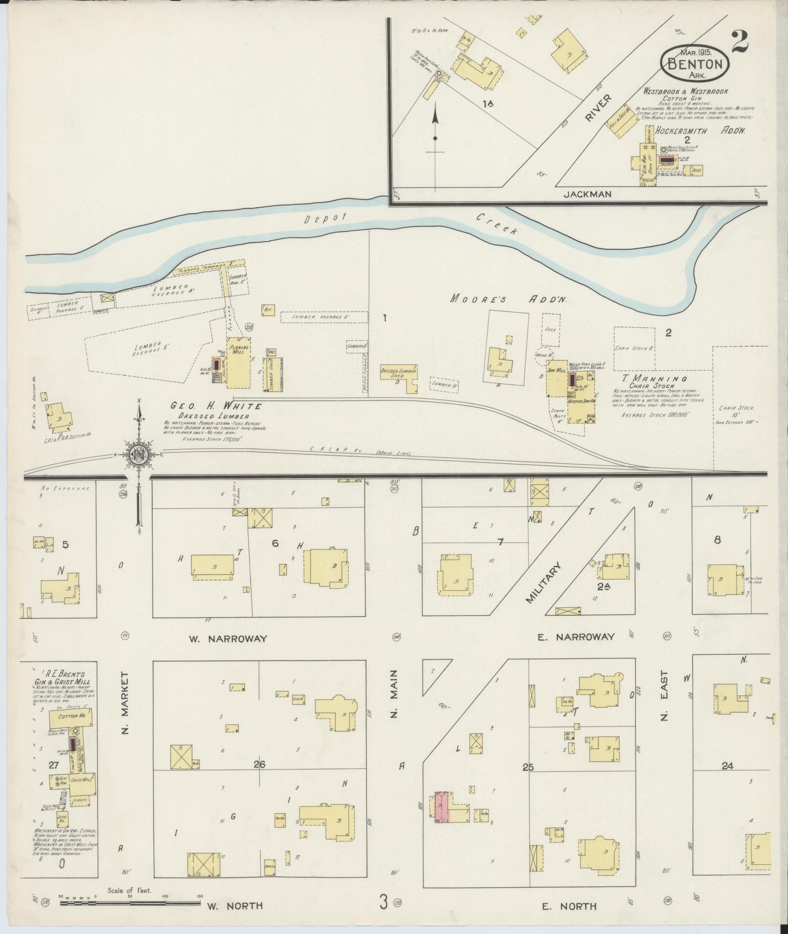 Sanborn Fire Insurance Map from Benton, Saline County, Arkansas (1915), Sheet #0002 - Historic Sanborn Fire Insurance Map Print, vintage old map wall art, antique decor, genealogy gift, Arkansas Arkansas map
