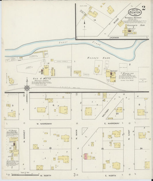 Sanborn Fire Insurance Map from Benton, Saline County, Arkansas (1915), Sheet #0002 - Historic Sanborn Fire Insurance Map Print, vintage old map wall art, antique decor, genealogy gift, Arkansas Arkansas map
